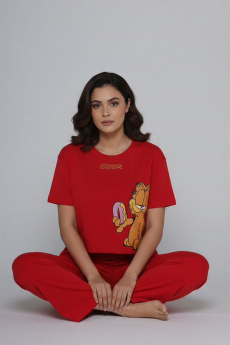 Zivame Garfield Knit Cotton Loungewear Set - Mars Red — image 6